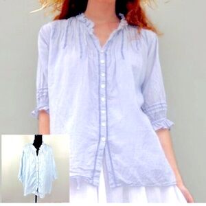 JP and Mattie Alessandra Blouse Pale Blue Short Sleeves Button Front Tunic